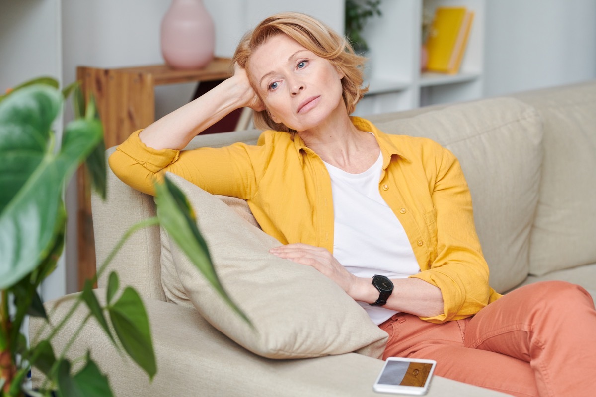 Upset and lonely mature blond female.