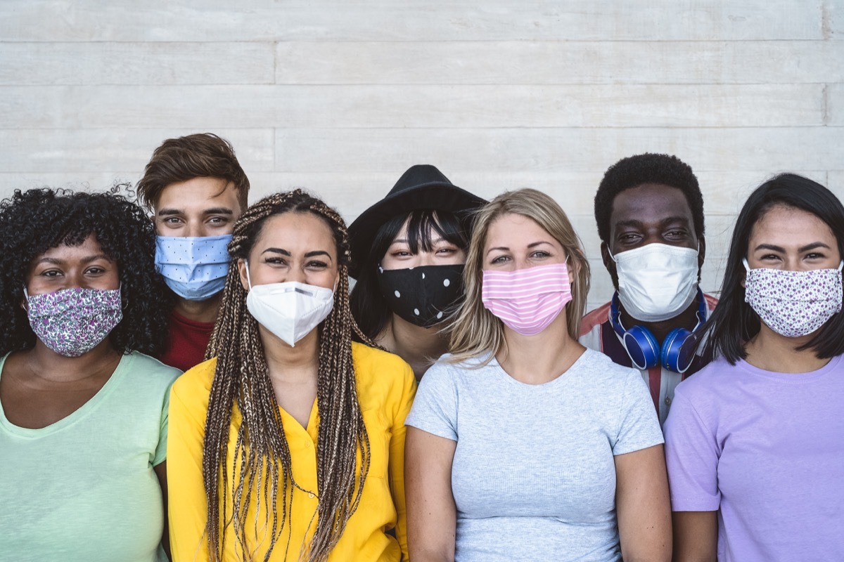 groups of people wearing face masks