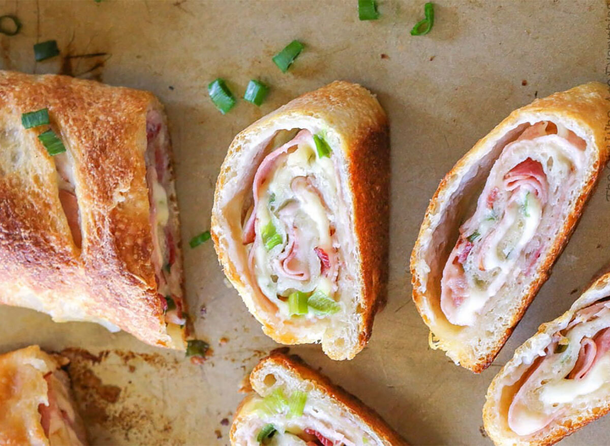 sliced ham and swiss stromboli