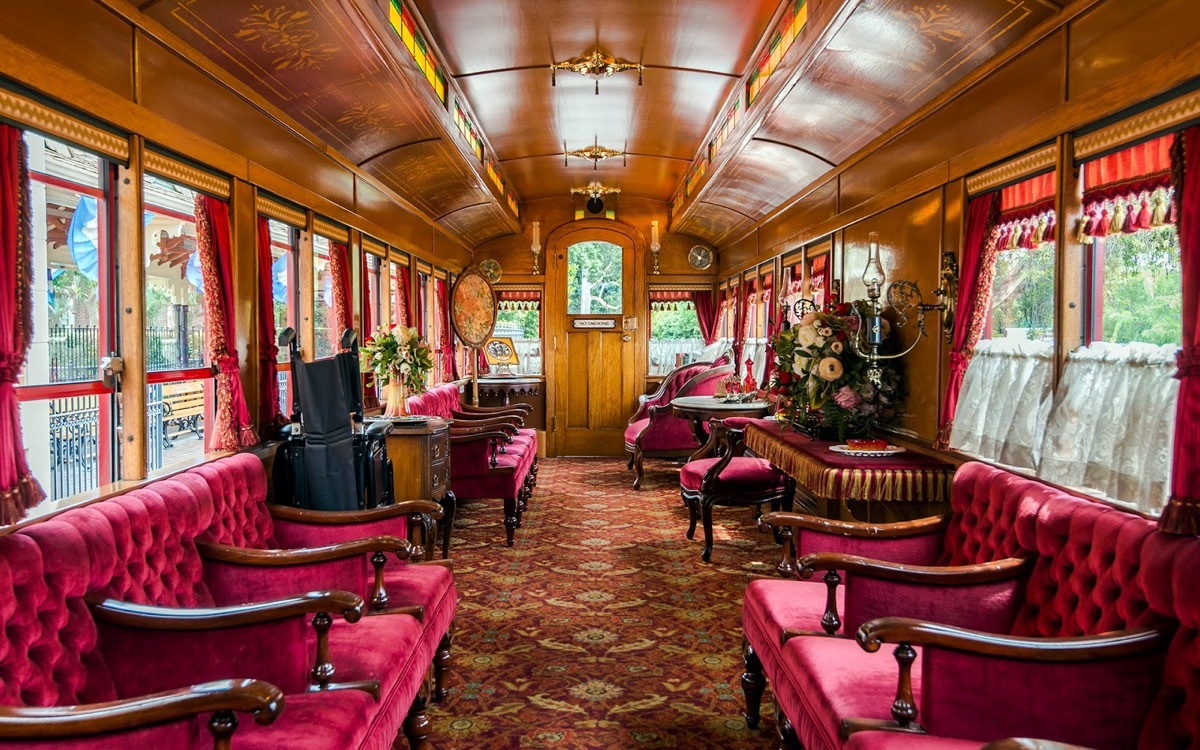 the interior of the lilly belle car in disneyland