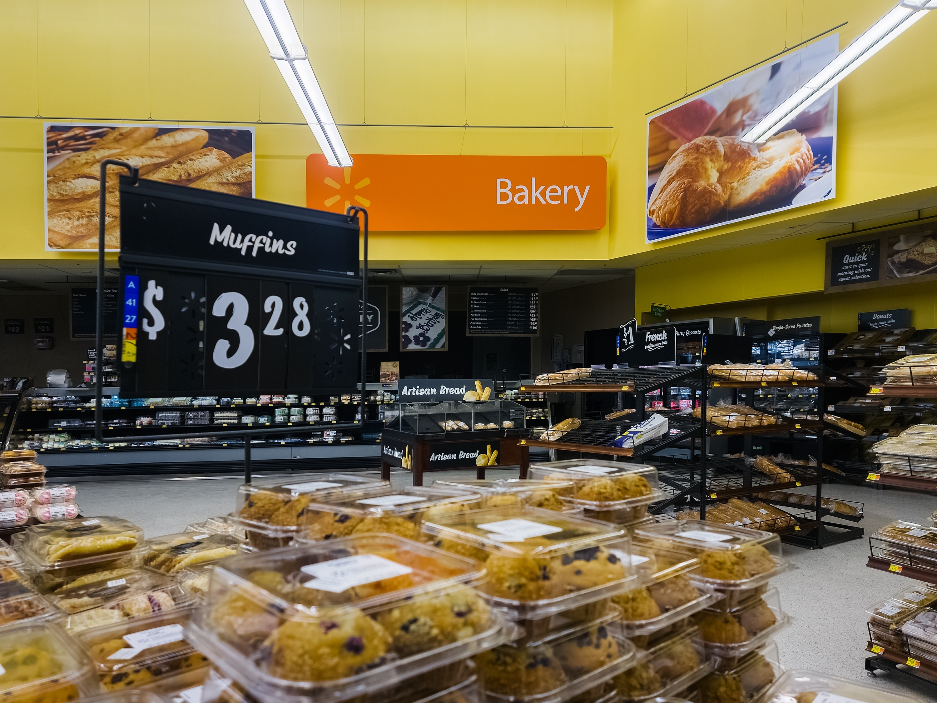 Close up of muffins in a Walmart bakery department