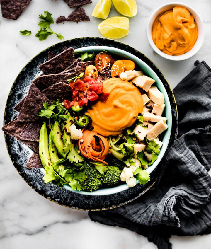 Loaded leftover turkey nacho salad bowl