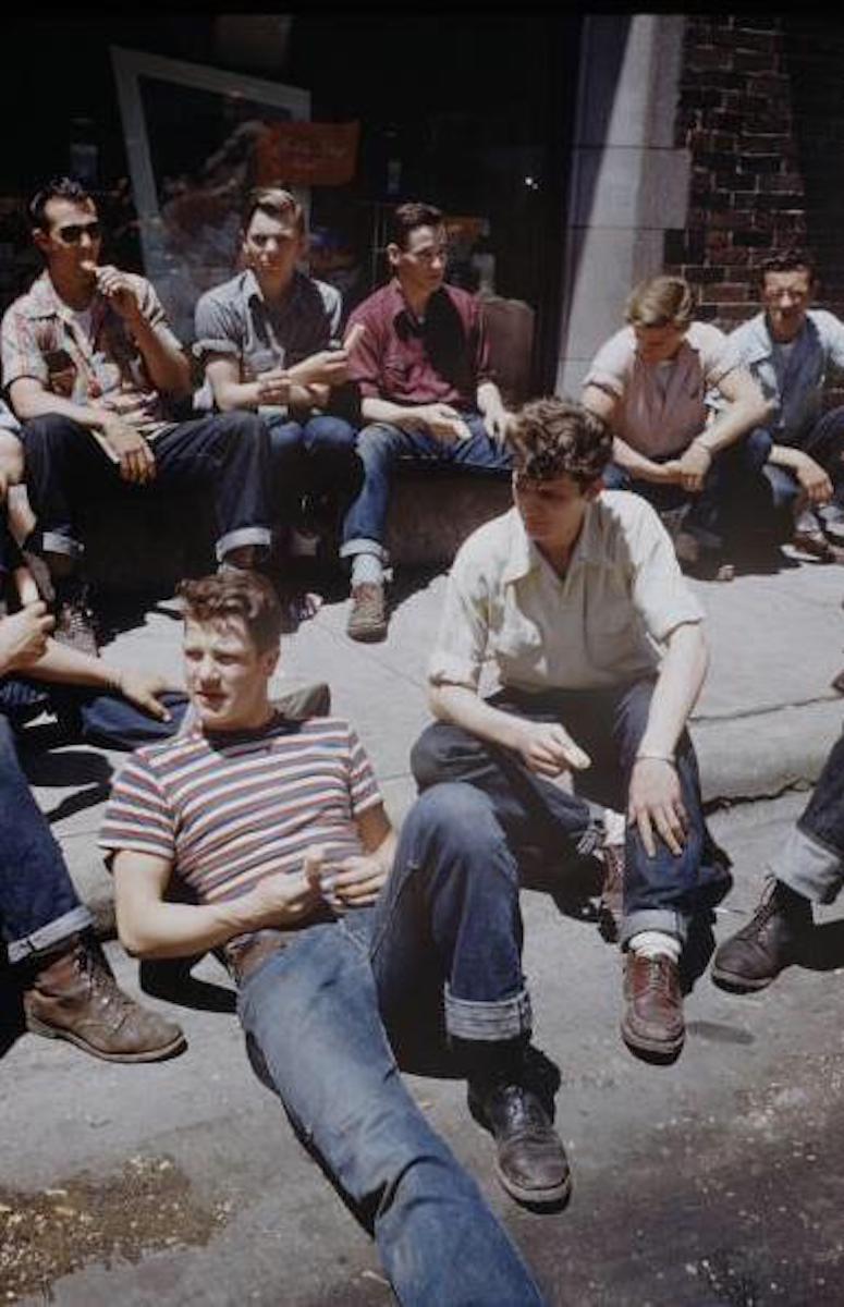 vintage photo of male teens on street in the 1950s